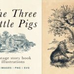 Three Little Pigs Vintage Illustrations Vectors Preview