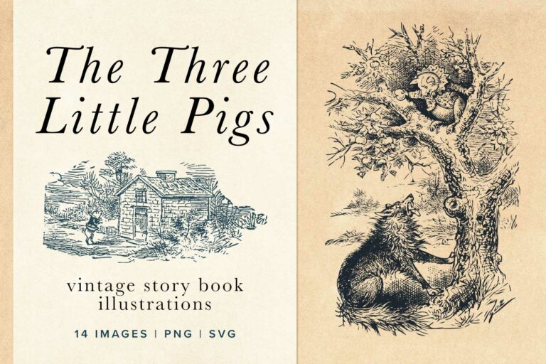 Three Little Pigs Vintage Illustrations