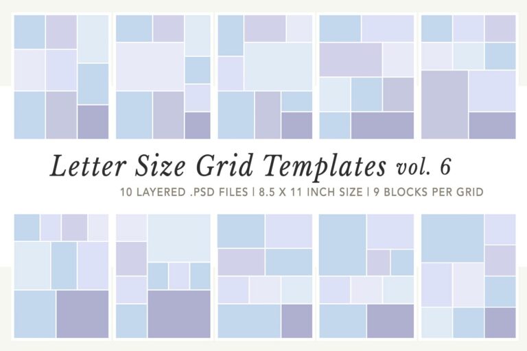 Letter Size Grid Collage Templates Vol 06 – 9 Blocks Per Grid