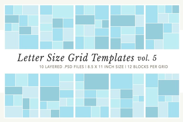 Letter Size Grid Collage Templates Vol 05 – 12 Blocks Per Grid