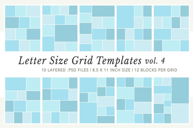Letter Size Grid Collage Templates Vol 04 – 12 Blocks Per Grid