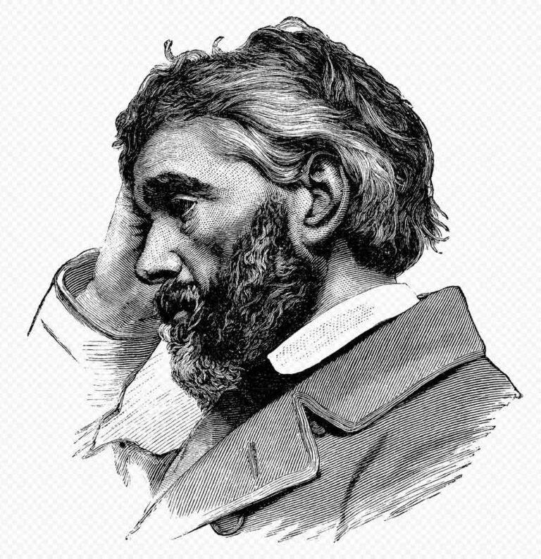 Vintage Bearded Gentleman Deep in Thought – Victorian Era Line Art Illustration
