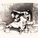 Vintage Woman Washing Pots Line Art Web Preview