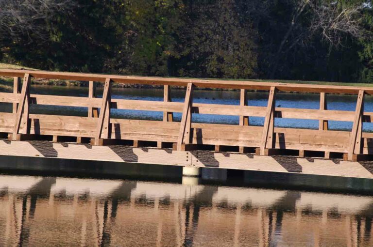 Wooden bridge across a marsh stock photo