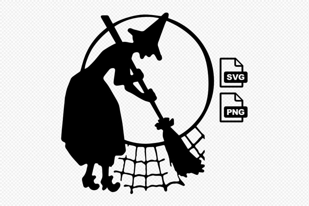 Witch Sweeping Cobwebs Svg Preview