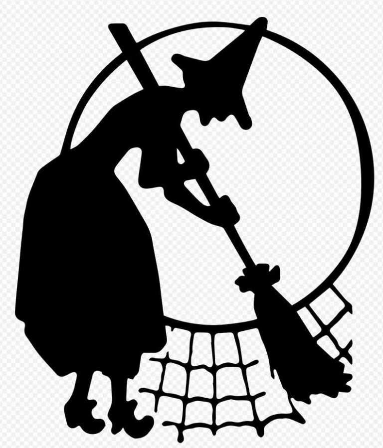 Witch Sweeping a Cobweb With the Moon Silhouette