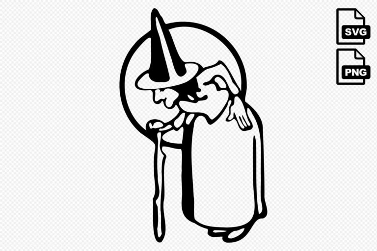 Old Witch With Cane Silhouette SVG