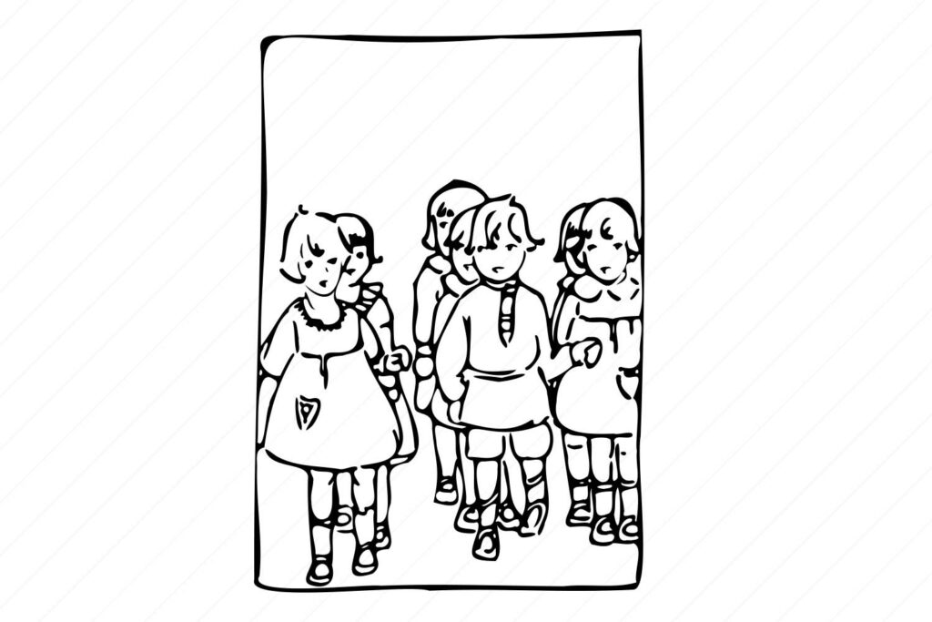 Children Standing In Line Vintage Illustration Web