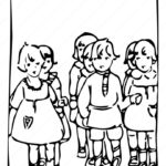 Children Standing In Line Vintage Illustration Web