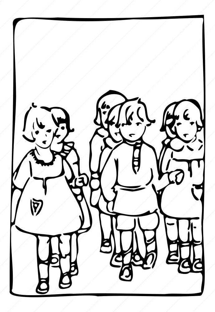 Children Standing In Line Vintage Illustration Web