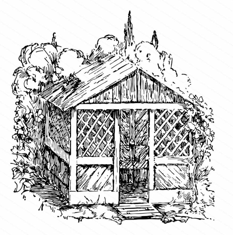 Garden Summerhouse Line Art Illustration