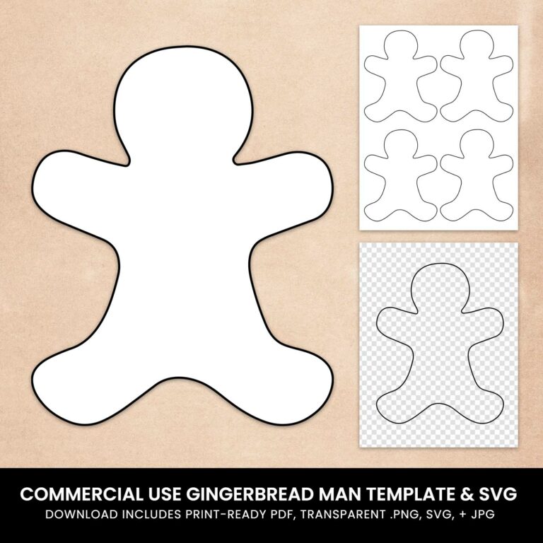 Gingerbread Man SVG Shape Template & Print-Ready PDF