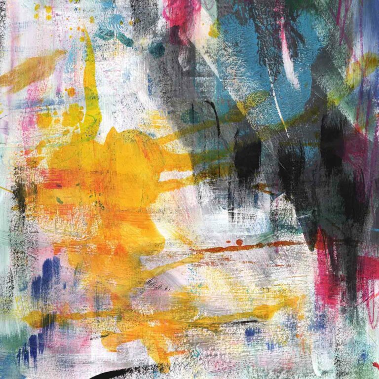Mixed Media Painted Paper in Yellow, Black, White, Teal and Pink