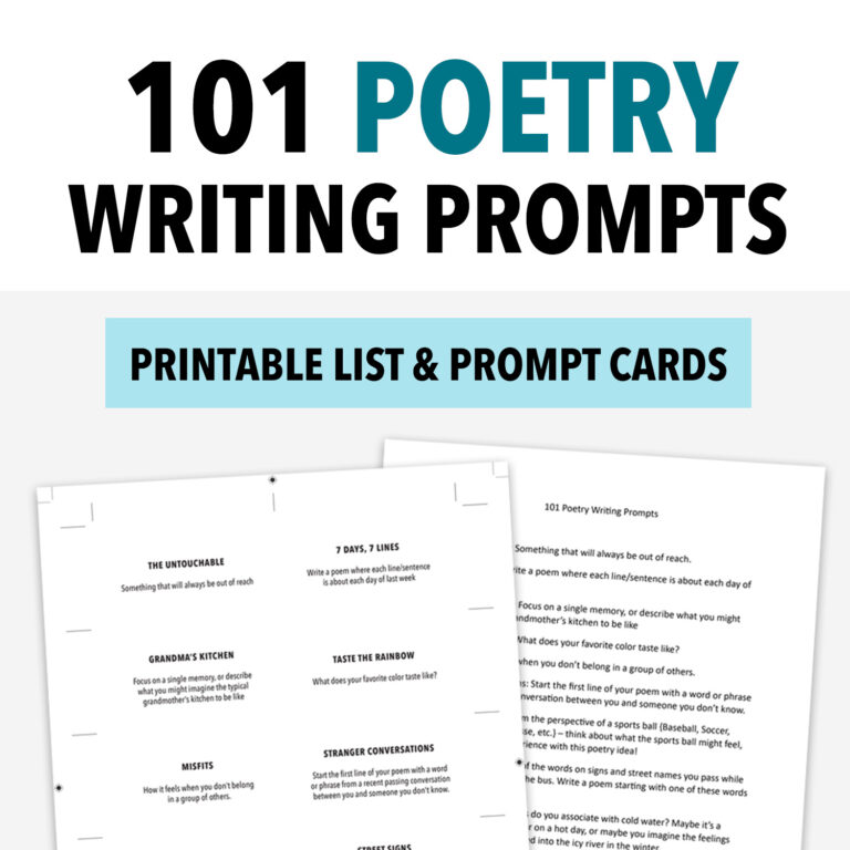 101 Poetry Writing Prompt Cards & Printable List