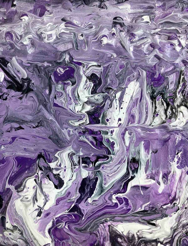 Purple, Black and White Acrylic Paint Pour on Canvas