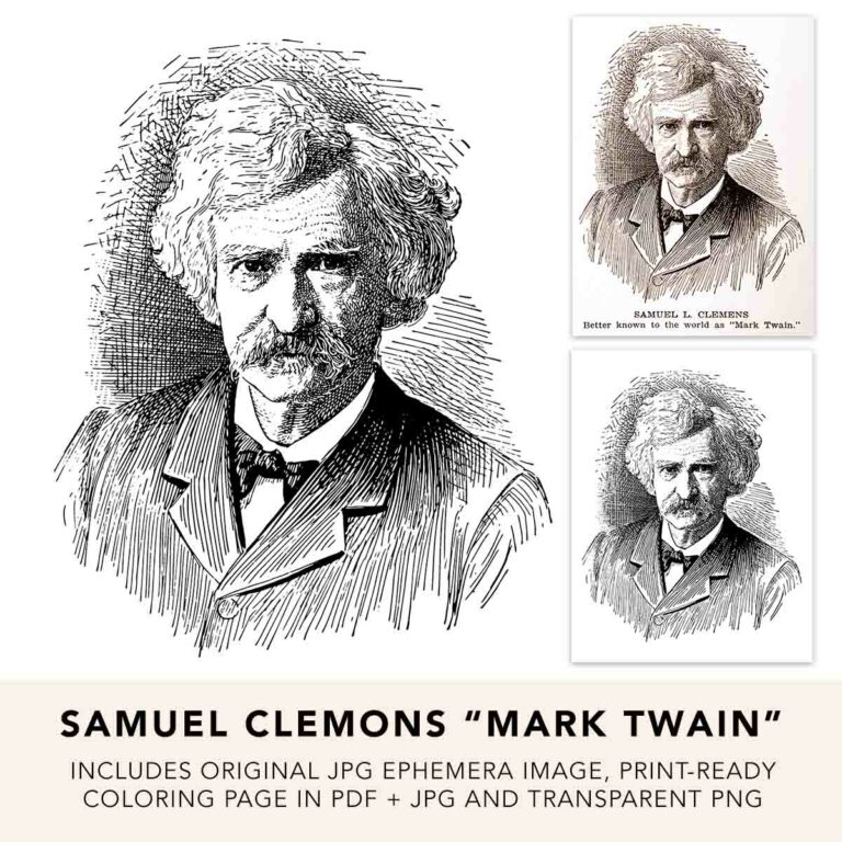 Mark Twain Samuel Clemens Portrait Ephemera, PNG, SVG & Coloring Page
