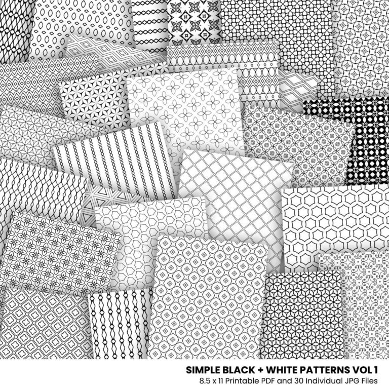30 Black and White Printable Patterned Paper Pages