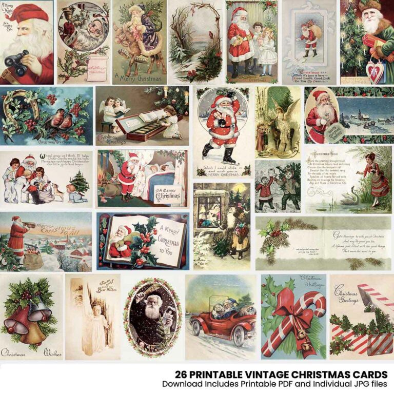 26 Vintage Christmas Post Cards Bundle + Print-Ready PDF