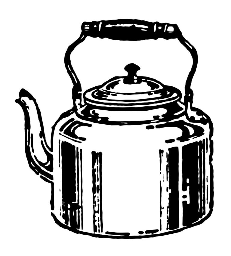 Vintage Aluminum Tea Kettle Line Art Illustration