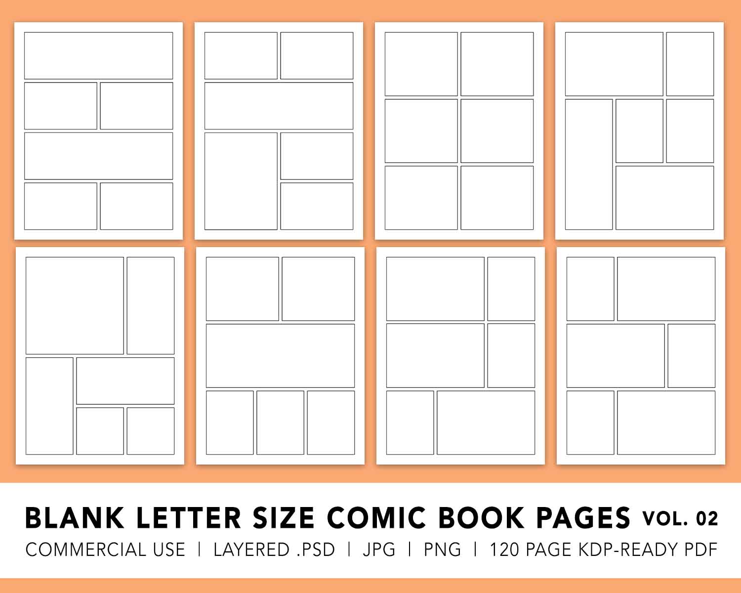 Blank Comic Book Pages Kdp Ready Commercial Use Letter Size Vol02