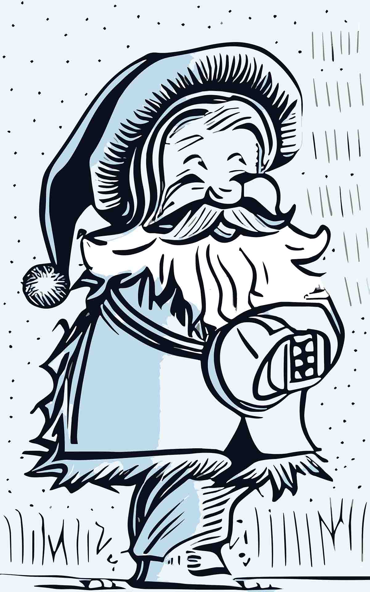 Winter Ice Retro Santa Claus Line Art Illustration - SteinMixedMedia