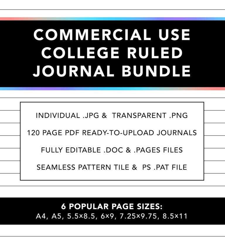 Commercial Use College Ruled Paper Journal Interiors Bundle