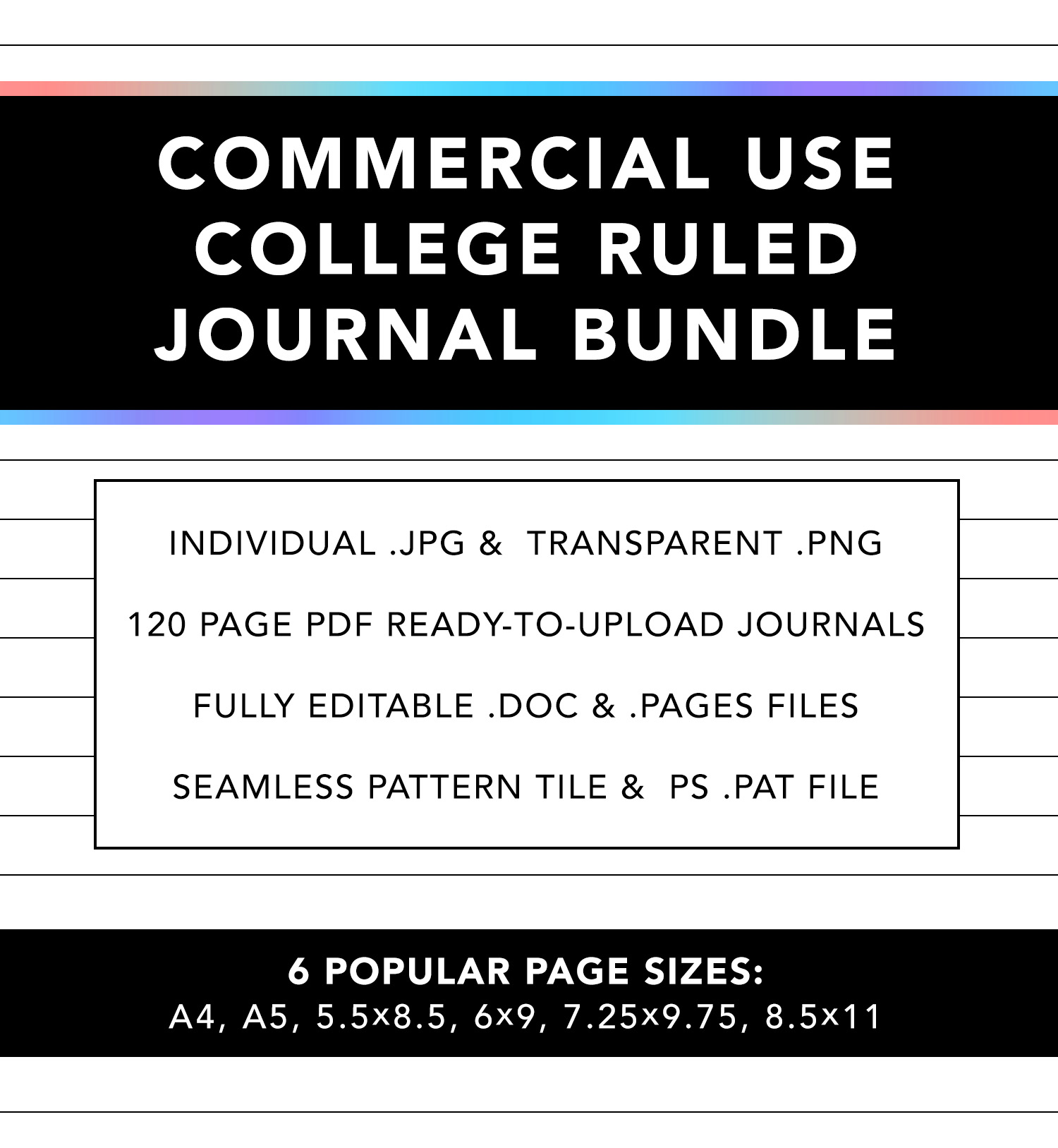 College Ruled Lined Paper Blank Journal Interiors