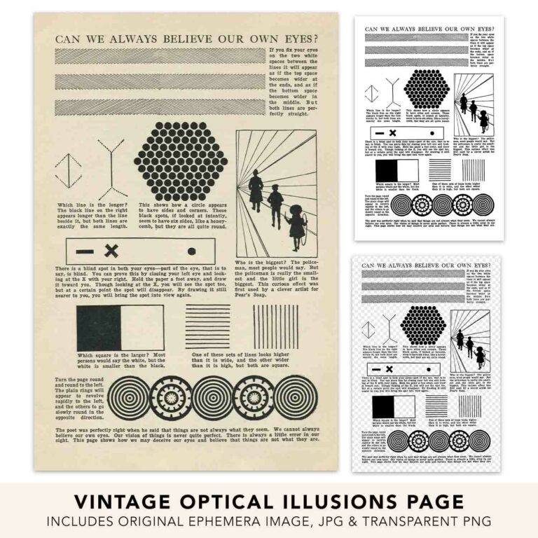 Optical Illusions Worksheet Vintage Ephemera & Transparent Overlay