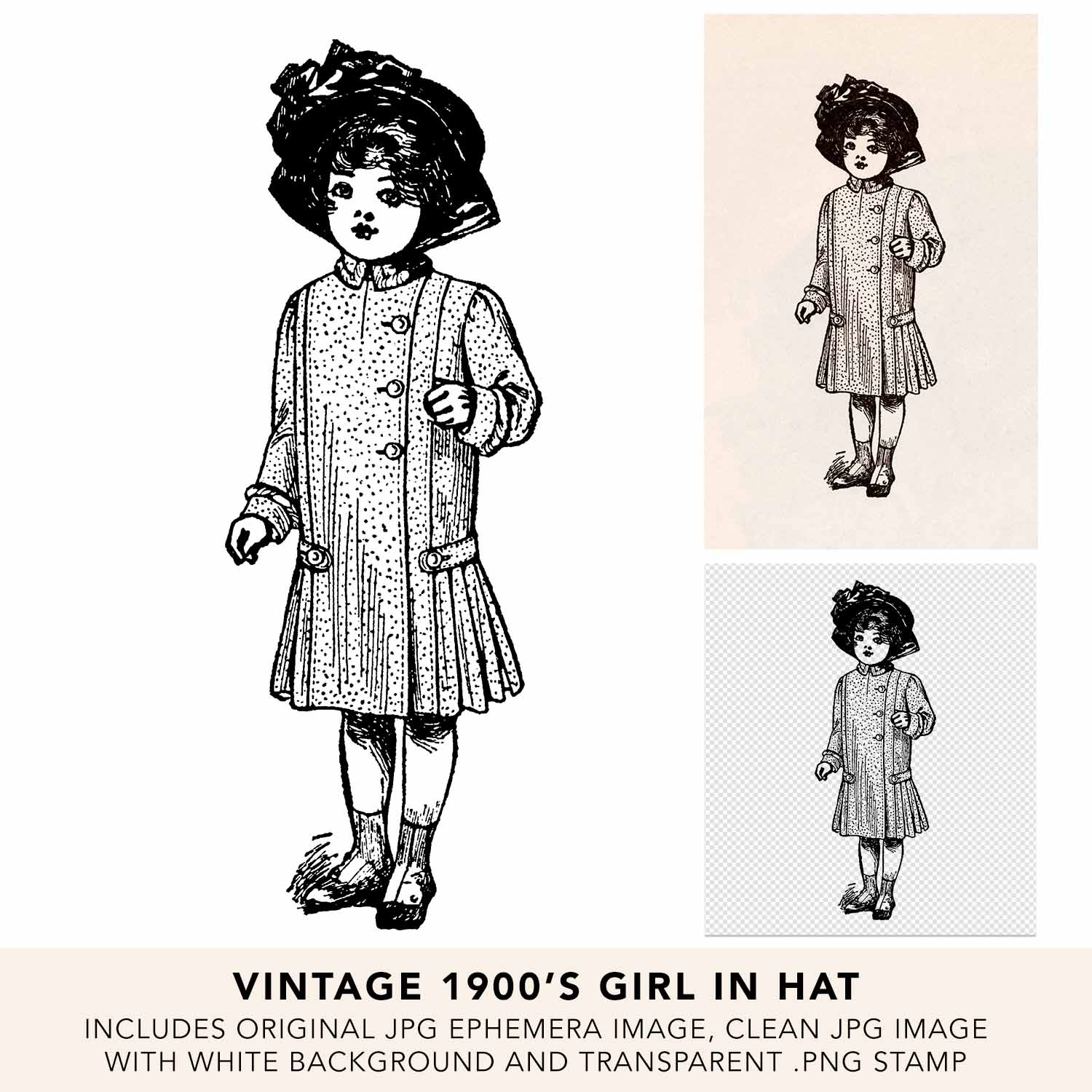 Vintage Girl Dotted Dress And Hat