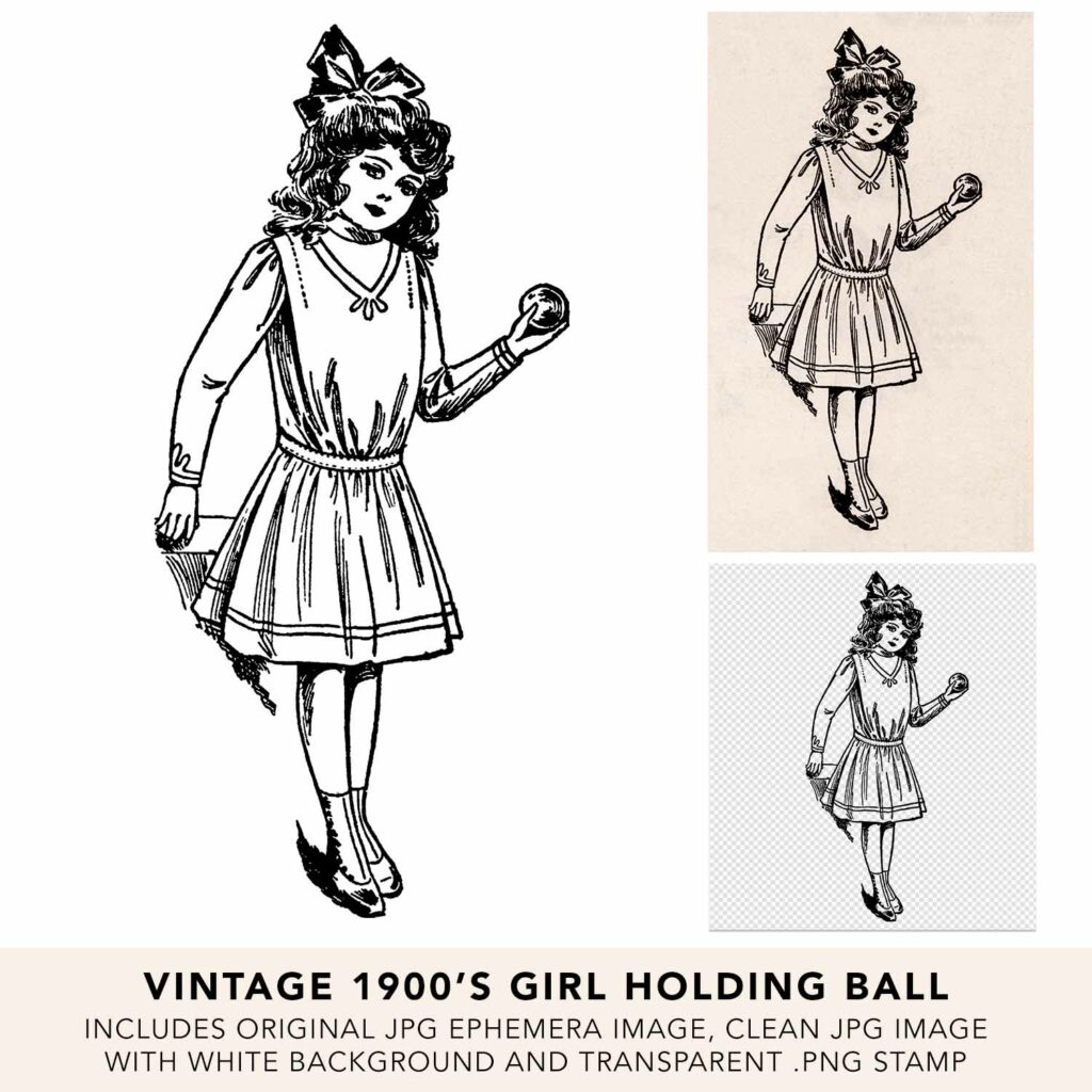 Vintage Girl Holding Ball Illustration