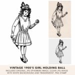 Vintage Girl Holding Ball Illustration
