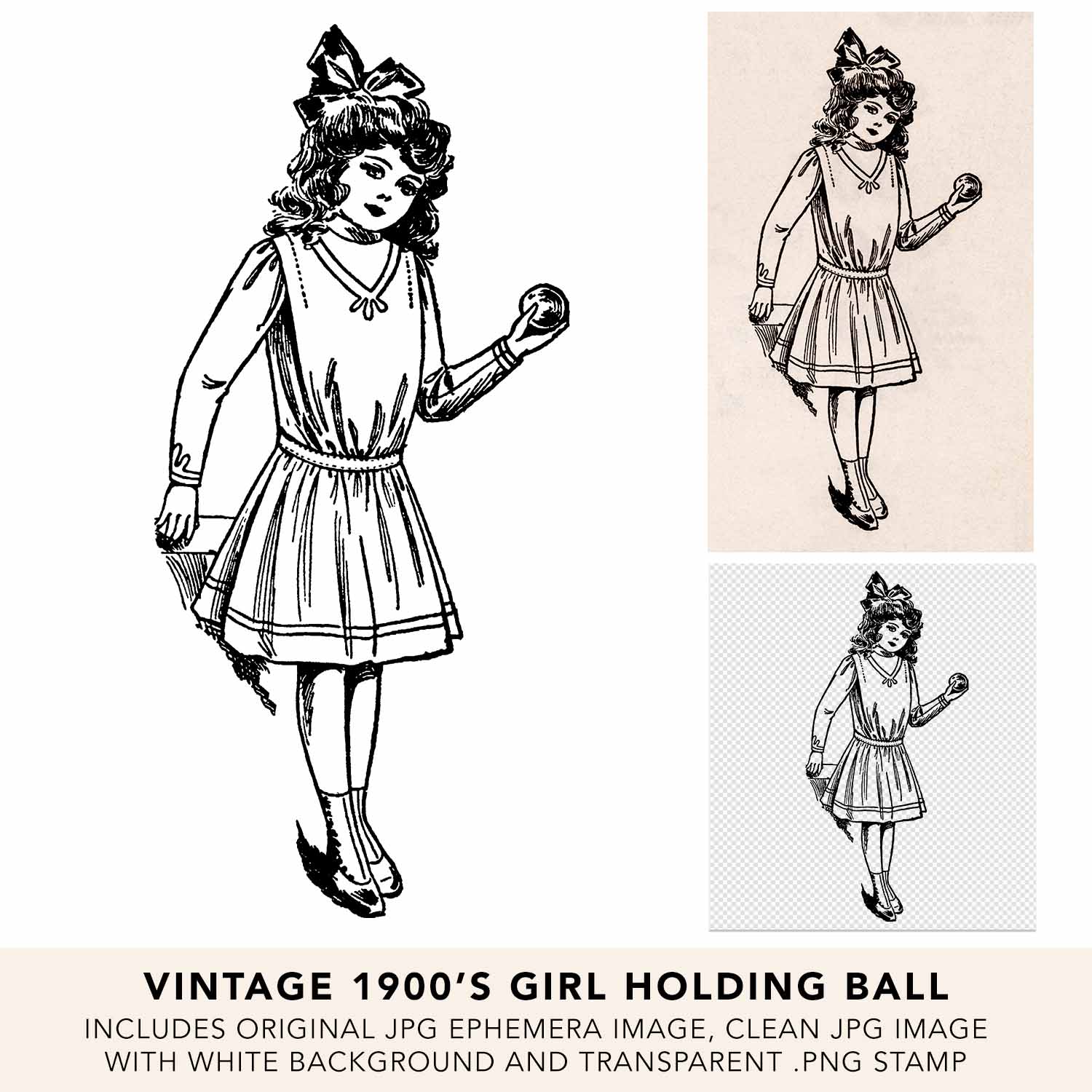 Vintage Girl Holding Ball Illustration