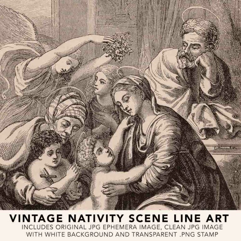 Vintage Nativity Line Art Illustration