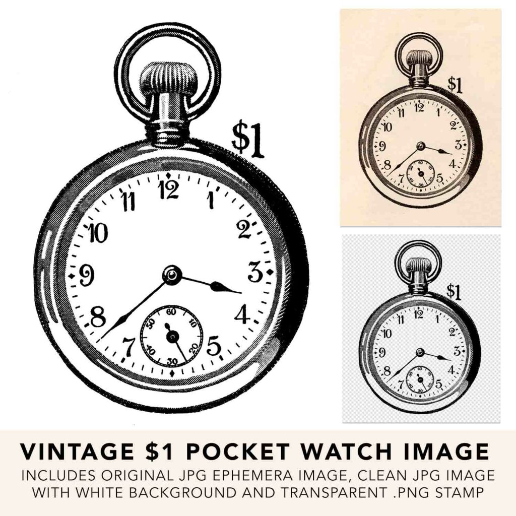 Vintage Pocket Watch Victorian Line Art