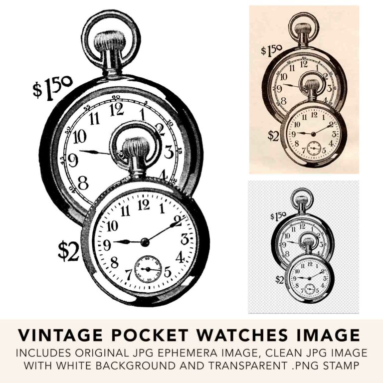 Two Vintage Pocket Watches for Sale Vintage Ephemera Graphic