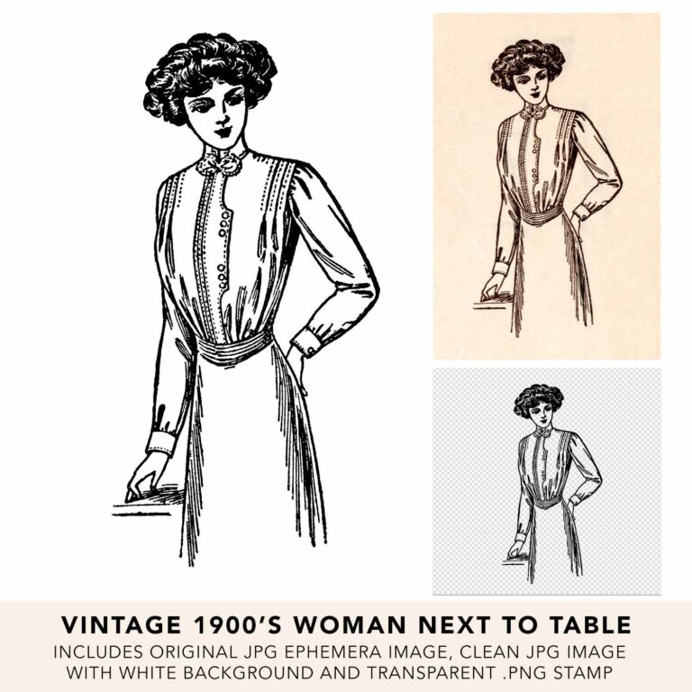 Vintage 1900’s Woman Leaning on Table Fashion Illustration Ephemera