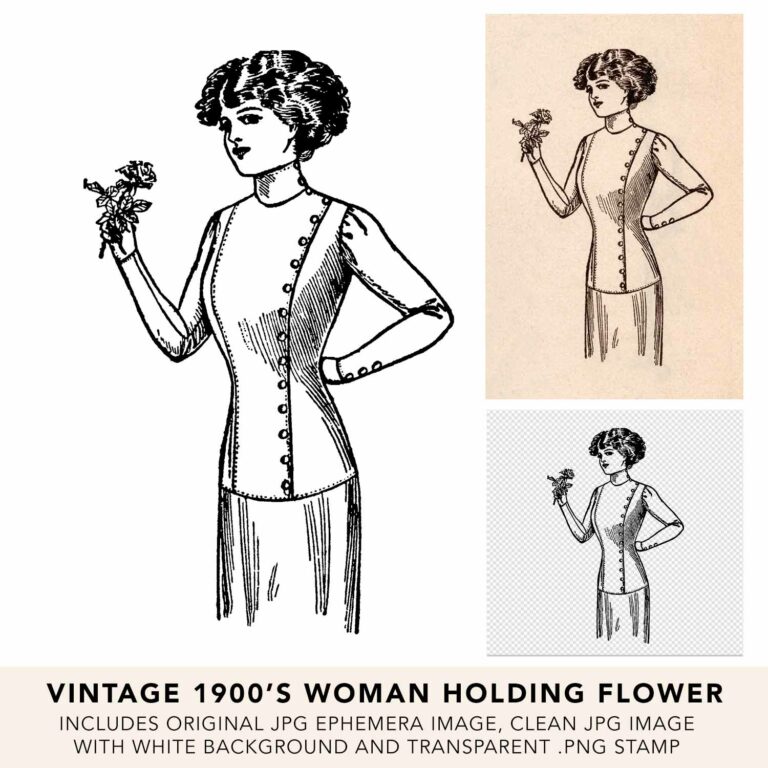Vintage 1900’s Woman Holding a Flower Illustration