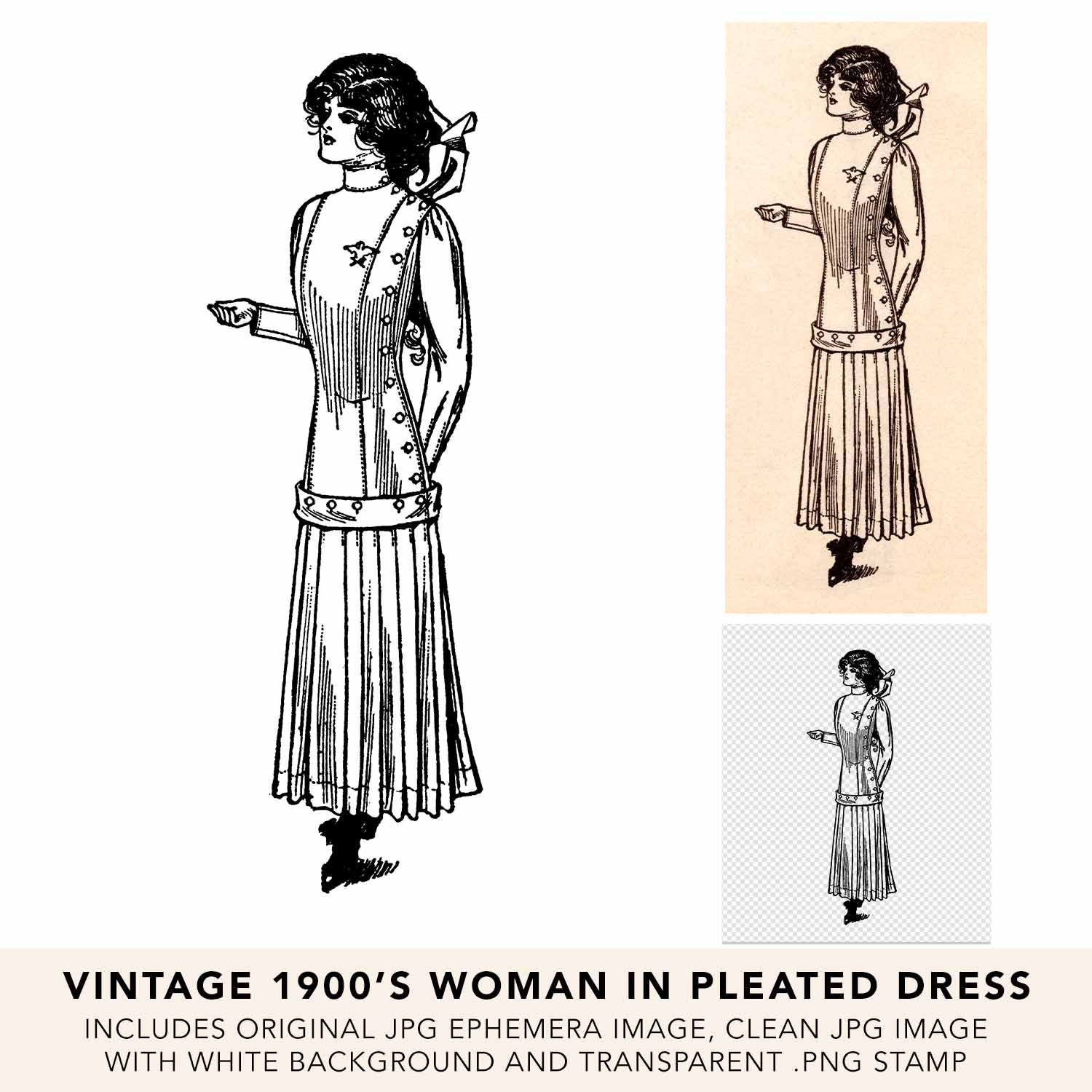 Vintage Woman In Pleated Skirt Fashion Model Ephemera