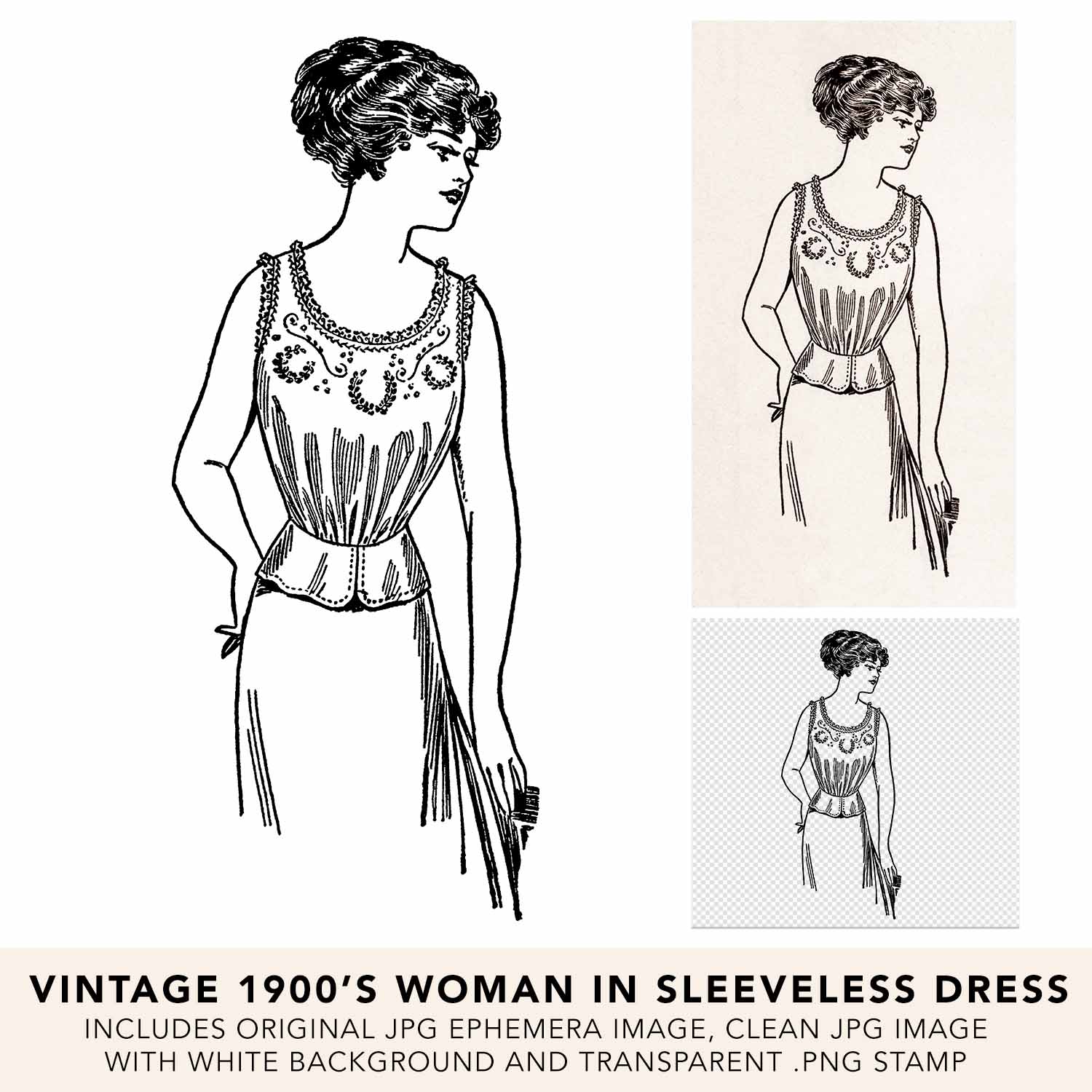 Vintage Woman In Sleeveless Dress Fashion Model Ephemera 04