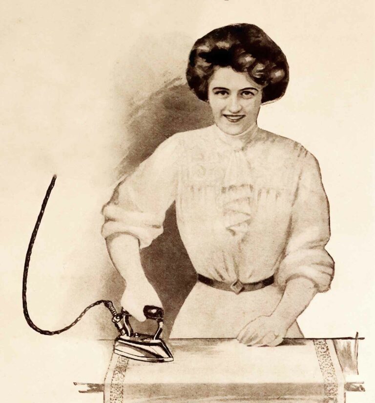 Vintage Woman From 1911 Ironing Clothes Illustration