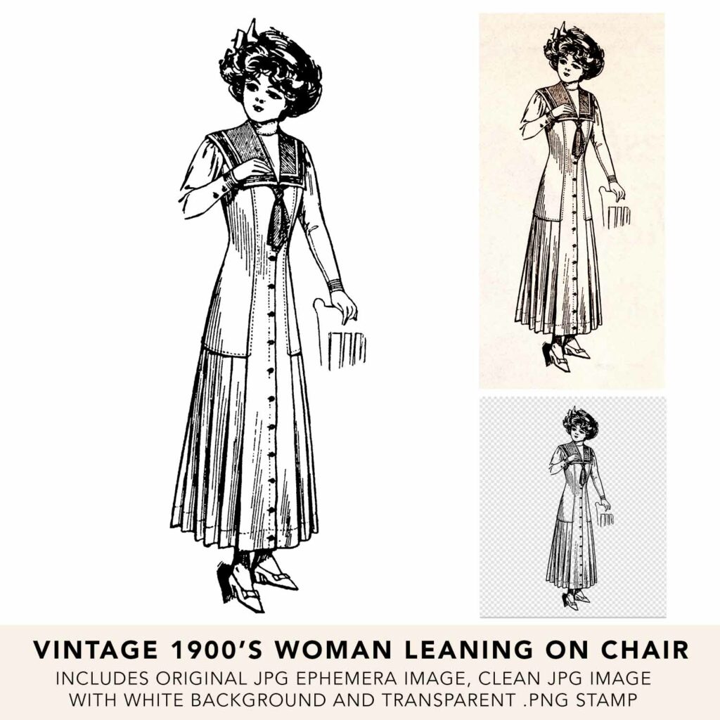 Vintage Woman Leaning On Chair Fashion Model Lineart