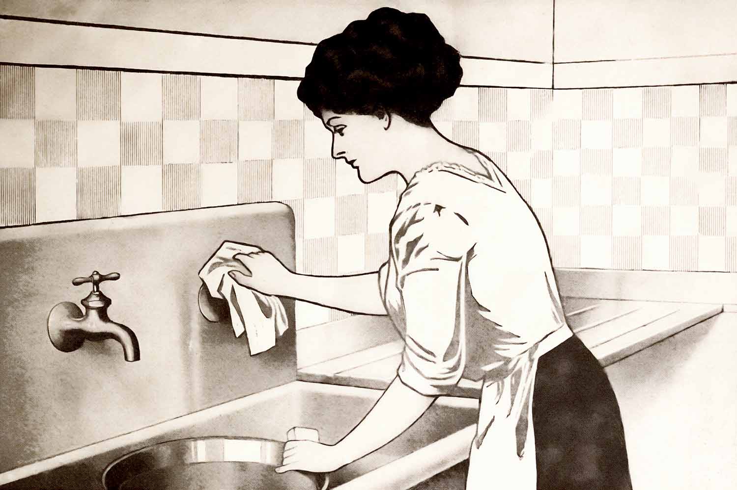 Vintage Woman Washing Sink Graphic Web Preview