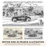 French Illustration Motor Car Ride To France