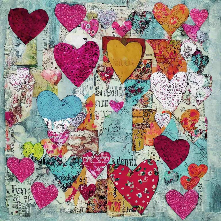 Mixed Media Valentine Hearts Collage Background Paper 02