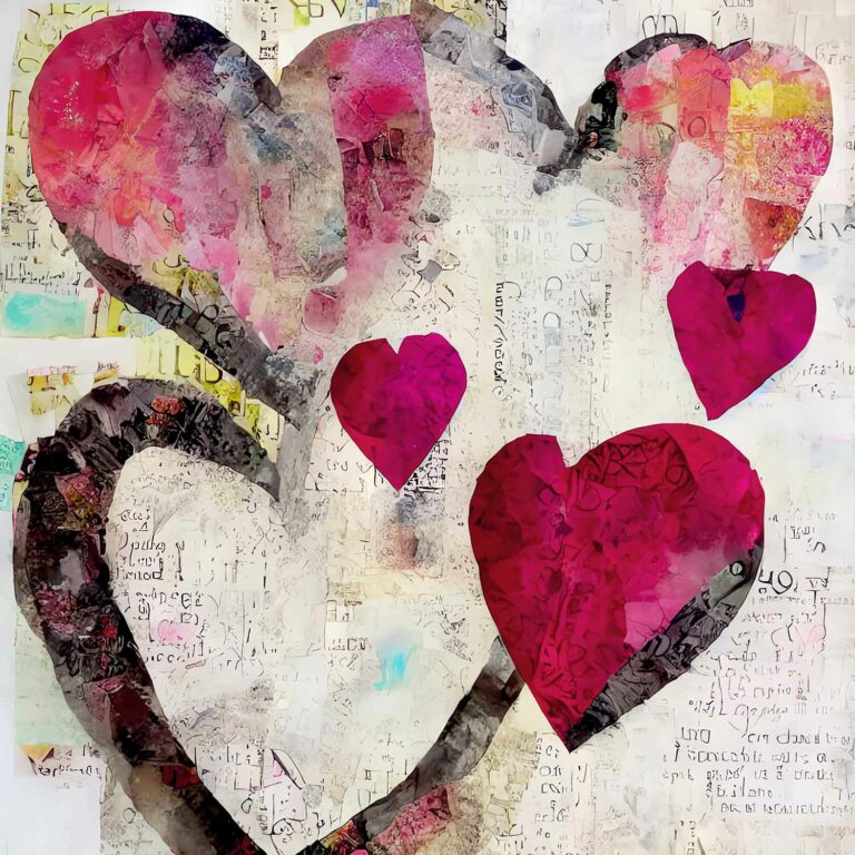 Mixed Media Valentine Hearts Collage Background Paper 04