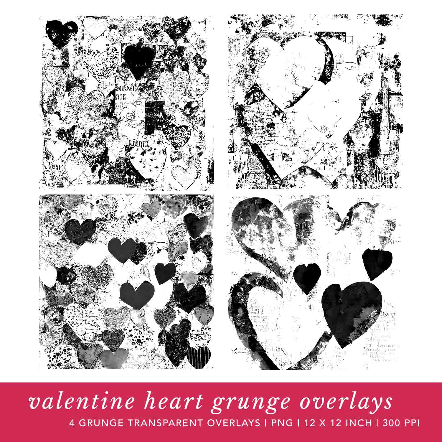 Valentine Heart Grunge Transparency Overlays Web