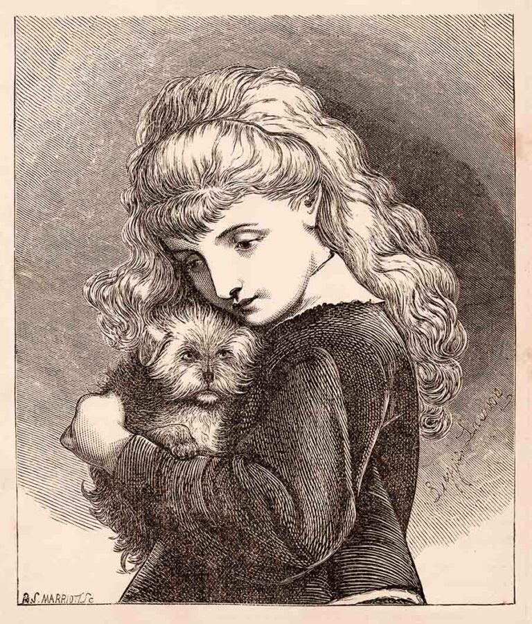 Victorian Girl With Dog Illustration Ephemera