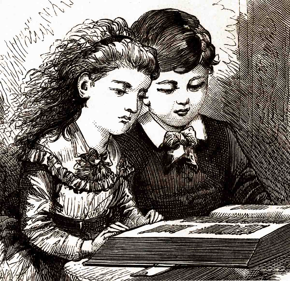 Victorian Children Reading Book Web