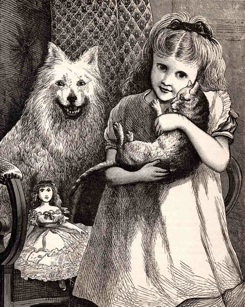 Victorian Girl Cat Dog Doll Web
