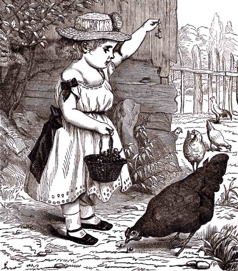 Victorian Girl Feeding Chickens